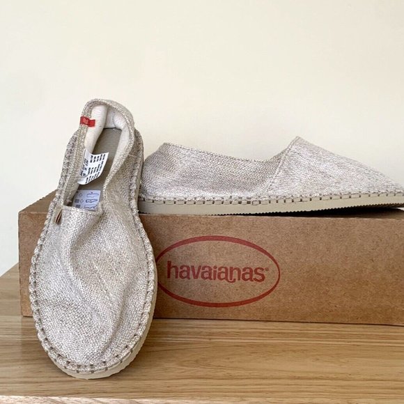 Havaianas Espadrilles Canvas Shoes Size 4 Beige New Slip On Beach. - Picture 3 of 4